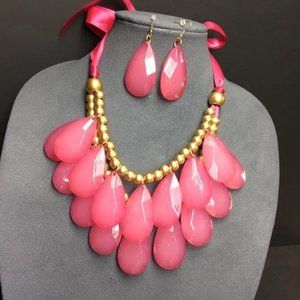 Pink Gold Statement Necklace Earrings Pink Gold Faceted Ribbon Barbie Soft Girl